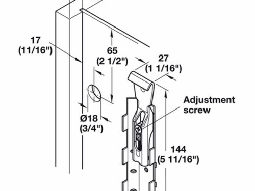 Kích thước của Phụ kiện bas treo tủ lắp vít Hafele 290.21.930