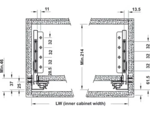 Ray hộp Alto-S chiều cao 170mm Hafele 552.36.755 3 Ray hộp Alto-S chiều cao 170mm Hafele 552.36.755
