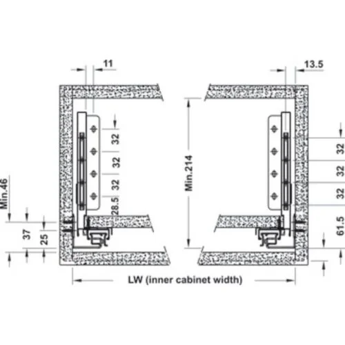 phu-kien-nha-bep-552-36-755-1 Ray hộp Alto-S chiều cao 170mm Hafele 552.36.755