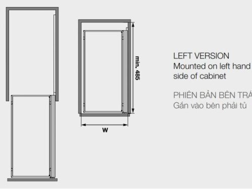 Kích thước của Phụ kiện tủ bếp Hafele 545.53.761 bộ 2 rổ ARENA COMFORT II, 250m, mở trái