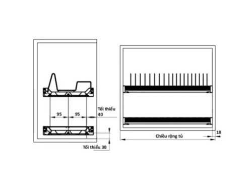 Kích thước của Rổ bát đĩa có khung Presto Hafele 544.40.008 Inox 304