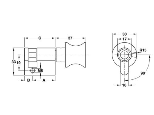 Kích thước của Ruột khóa 1 đầu vặn 45mm màu đen Hafele 916.64.035