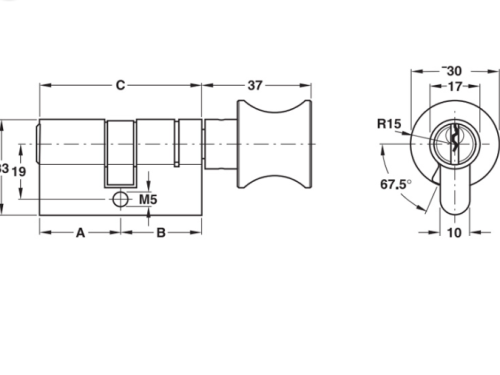 Ruột khóa 1 đầu chìa, 1 đầu vặn Hafele 916.01.063, 71mm Đồng thau