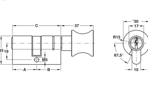 Ruột khóa 1 đầu chìa, 1 đầu vặn Hafele 916.96.664, 71mm Đồng thau