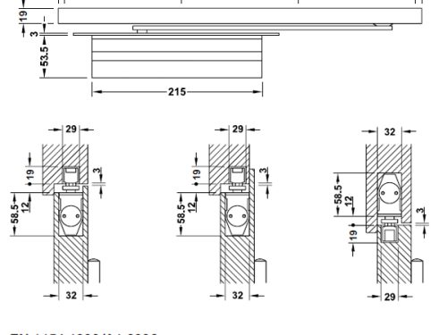 Tay đẩy hơi cùi chỏ lắp âm 60Kg Hafele 931.84.049