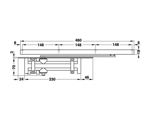 Kích thước của Tay đẩy hơi cùi chỏ lắp âm Hafele 931.84.087
