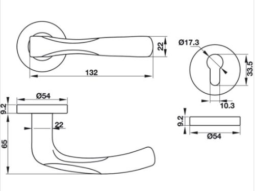 Kích thước của Tay nắm gạt có nắp che Hafele 903.99.573