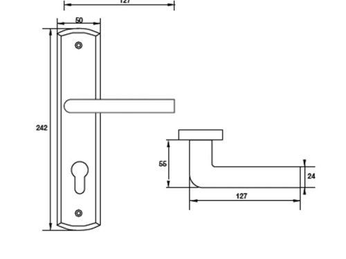 Kích thước của tay nắm gạt cửa chính đế dài Hafele 903.98.469