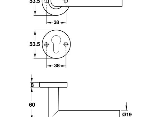 Kích thước của Tay nắm gạt cửa phòng Hafele 903.92.558