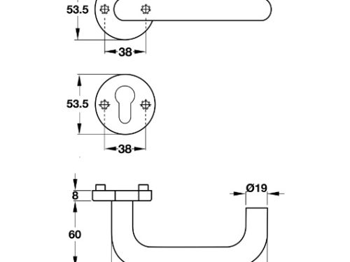 Kích thước của Tay nắm gạt cửa phòng Hafele 903.92.585