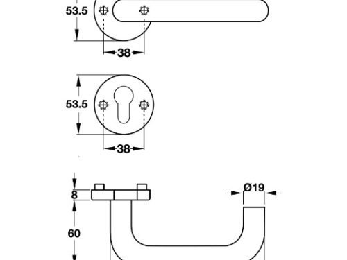 Kích thước của Tay nắm gạt cửa phòng Hafele 903.92.588