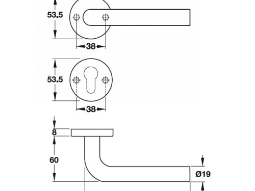 Kích thước của Tay nắm gạt cửa phòng Hafele 903.92.596