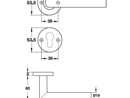 Kích thước của Tay nắm gạt cửa phòng Hafele 903.98.536