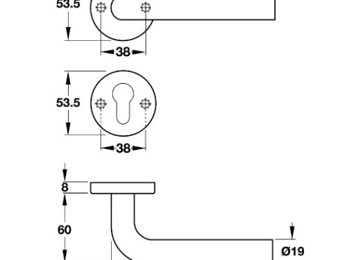 Kích thước của Tay nắm gạt cửa vệ sinh Hafele 903.93.596