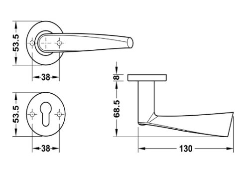 Kích thước của Tay nắm gạt cửa vệ sinh Hafele 903.93.636