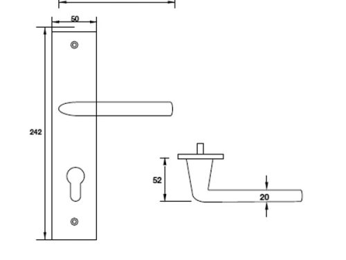 Kích thước của tay nắm gạt đế dài C/C 72mm Hafele 903.98.465