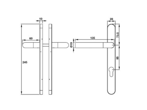 Kích thước của Tay nắm gạt đế dài Hafele 903.92.262