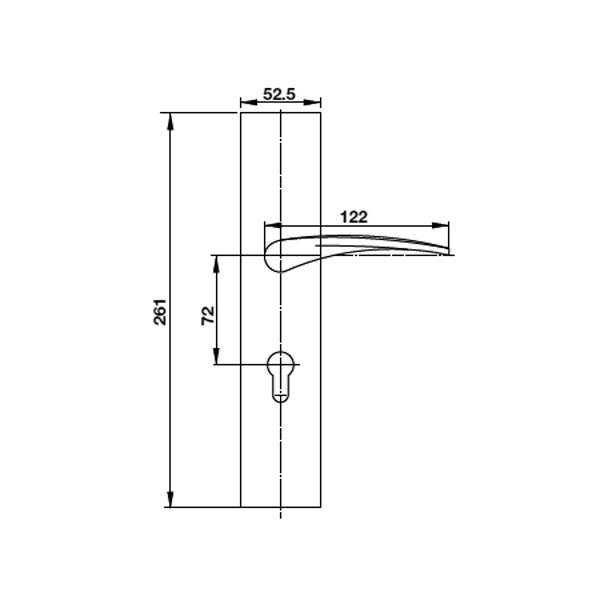 Kích thước của Tay nắm gạt mở trái C/C 72mm Hafele 903.99.322 Kích thước của Tay nắm gạt mở trái C/C 72mm Hafele 903.99.322