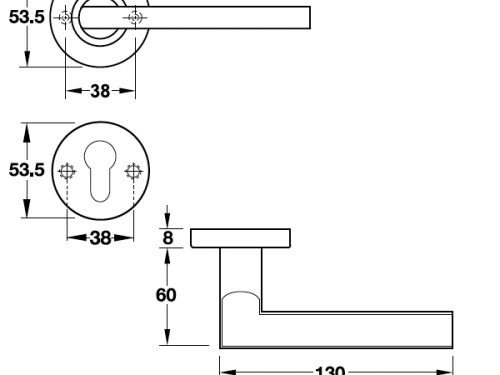 Kích thước của Tay nắm gạt nắp che cửa phòng Hafele 903.78.162