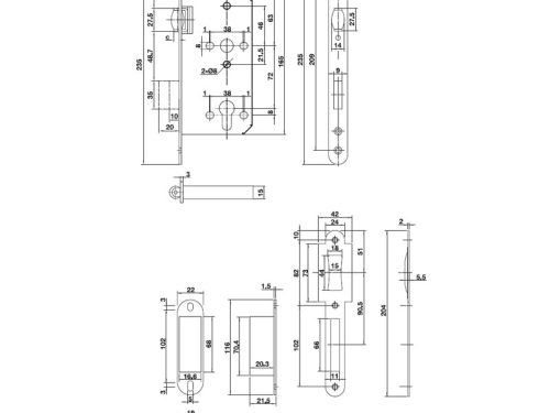 Kích thước của Thân khóa con lăn 55mm Hafele 911.24.068