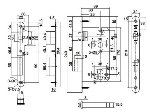 Thân khóa con lăn Hafele 911.24.032 3 Kích thước của Thân khóa con lăn Hafele 911.24.032