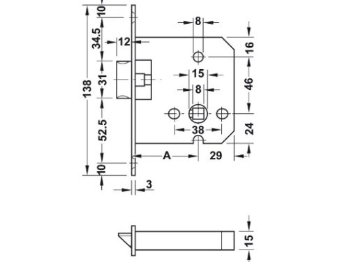 Kích thước của Thân khóa lưỡi gà Hafele 911.23.861