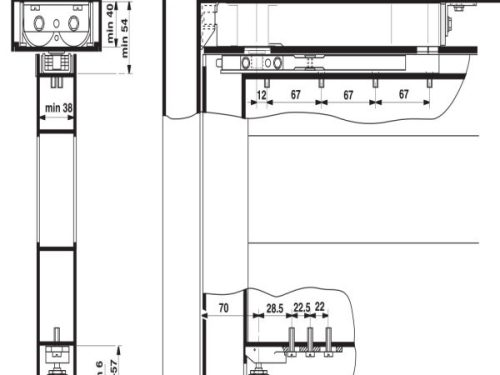 Kích thước của Thiết bị đóng cửa tự động EN2 Hafele 932.79.100