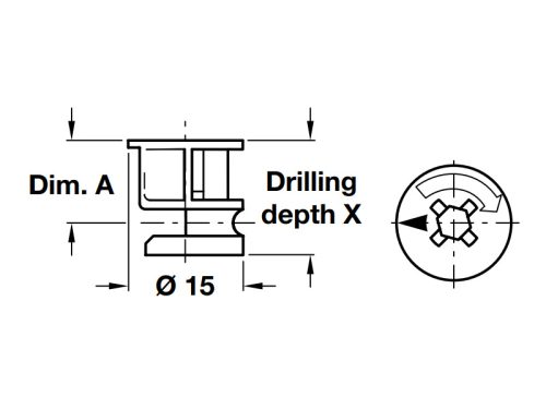Kích thước của Vỏ nối Minifix 15 không vành Hafele 262.26.532