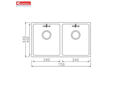 Thiết kế của Chậu rửa bát Konox Undermount CUBE 7544DU