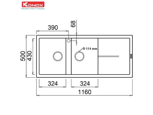 THiết kế của Chậu rửa bát Konox Granite Livello Smart 1160 Black