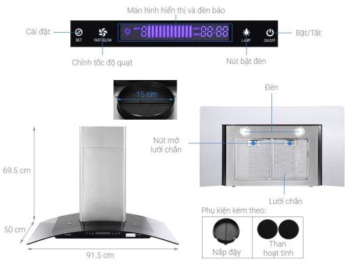Cấu tạo máy hút mùi áp tường tuần hoàn Pramie AC17-900
