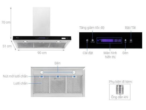 Máy hút mùi áp tường tuần hoàn Pramie TT32-900 5 Cấu tạo máy hút mùi áp tường tuần hoàn Pramie TT32-900