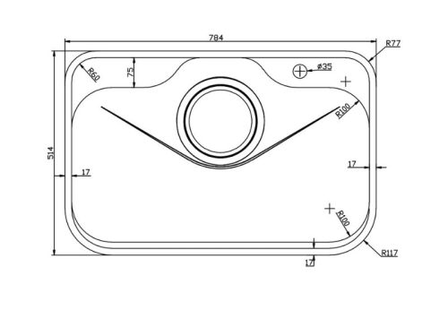 Kích thước chậu rửa bát inox 1 hố Konox Tari 7851SR
