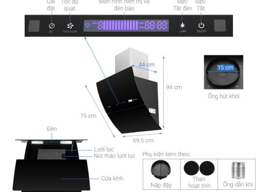 Máy hút mùi áp tường tuần hoàn Pramie DE19-700 Air 5 Cấu tạo máy hút mùi áp tường tuần hoàn Pramie DE19-700 Air