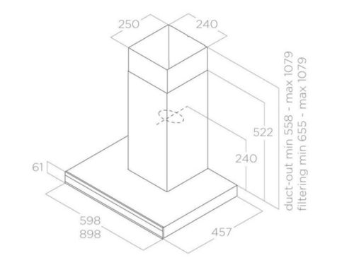 Kích thước máy hút mùi áp tường Elica ADÉLE BL MAT/A/90 PRF0167317