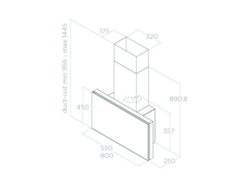 Kích thước máy hút mùi áp tường Elica PLAT BL/F/55 PRF0164946