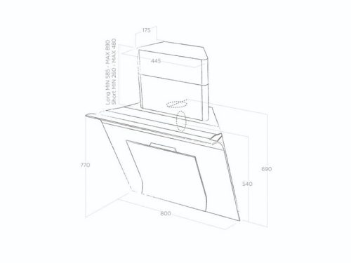Kích thước máy hút mùi áp tường Elica SINFONIA BL/F/80 PRF0010417B