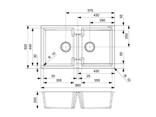 Thiết kế của chậu rửa bát 2 hố Reginox AMSTERDAM 20 HMH.R31018