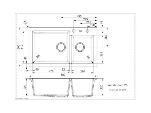 Thiết kế của chậu rửa bát 2 hố Reginox AMSTERDAM 25 HMH.R31094