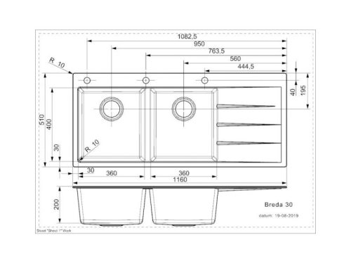 Thiết kế của chậu rửa bát đá 2 hố có bàn chờ Reginox BREDA 30 HMH.R33746