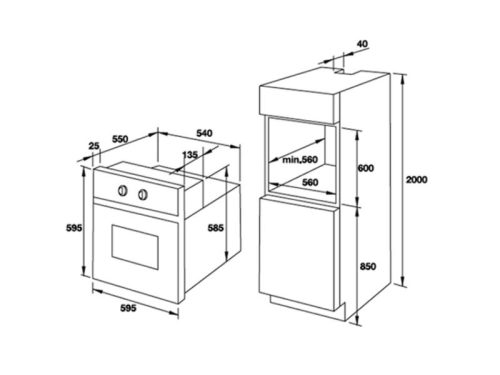 Thiết kế lắp đặt của lò nướng âm tủ 62L Fagor F-Class 8H-185BXA