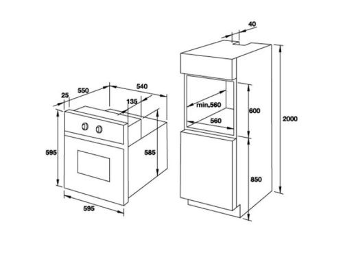 Thiết kế lắp đặt của lò nướng âm tủ 77L Fagor 8H-275AX A