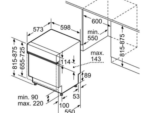 Kích thước Máy rửa bát âm tủ Bosch SMI8TCS01E