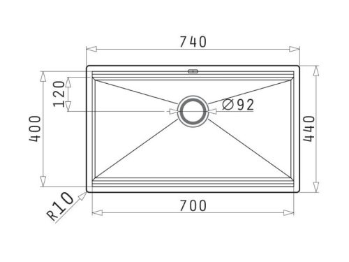 Chậu rửa bát 1 hố Elica Pyramis Zeus 0101061901 3 Kích thước chậu rửa bát 1 hố Elica Pyramis Zeus 0101061901