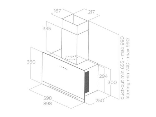 Kích thước máy hút mùi áp tường Elica PRF0166939