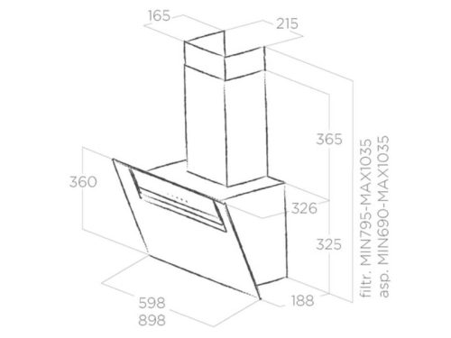 Kích thước máy hút mùi áp tường Elica PRF0166929