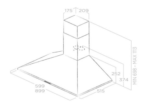 Kích thước máy hút mùi áp tường Elica TAMAYA PB WH/A/90 PRF0009880A