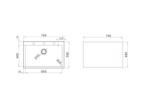 Thiết kế của chậu rửa chén đá 1 hố Elica Pyragranite Istros 1B Snow 070045511