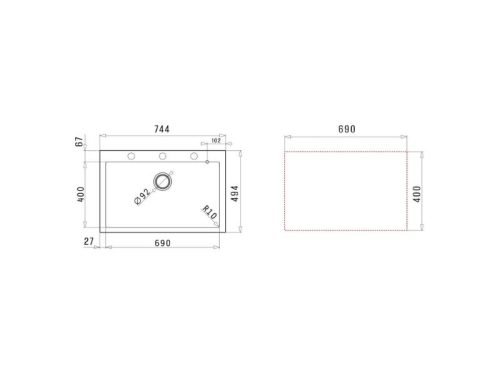 Chậu rửa chén đá 1 hố Elica Pyragranite Istros 1B Iron Grey 070049611