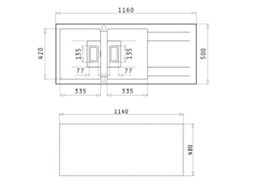 Thiết kế của chậu rửa chén đá 2 hố Elica Pyragranite Kartesio 2B 1D Carbon 0700055111
